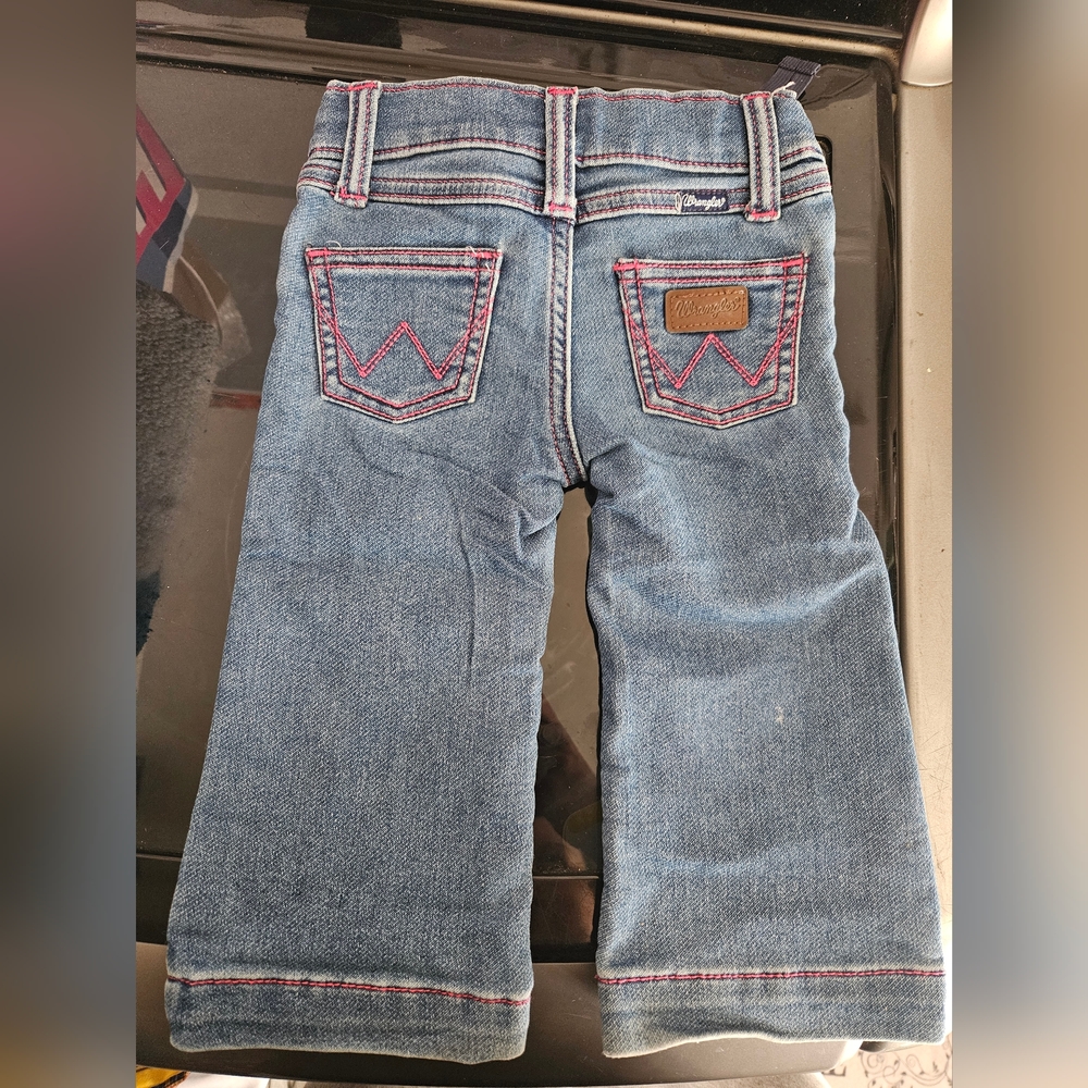 Wrangler Kids Blue Jeans with Pink Stitching